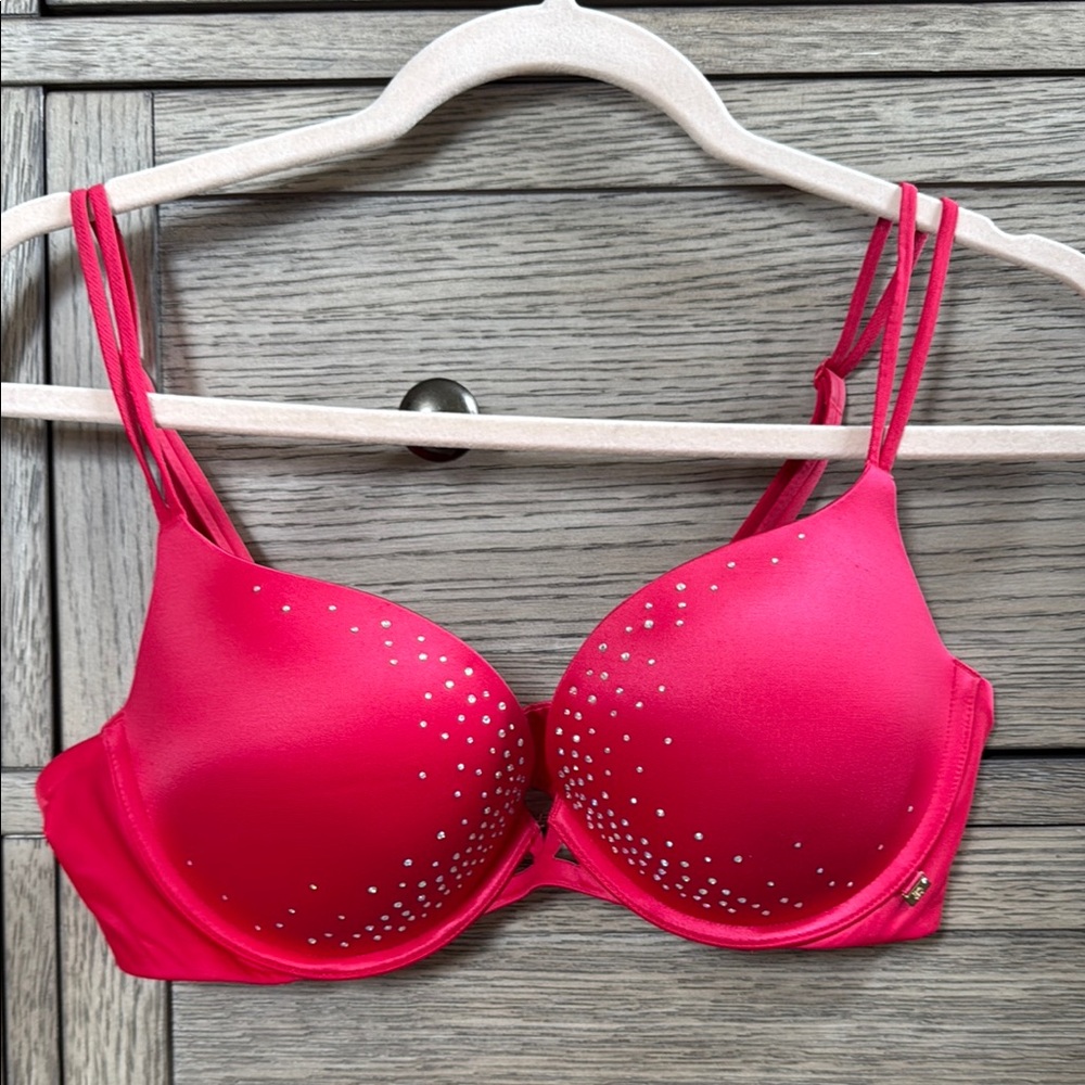 Vibrant Pink Embellished Push-Up Bra
